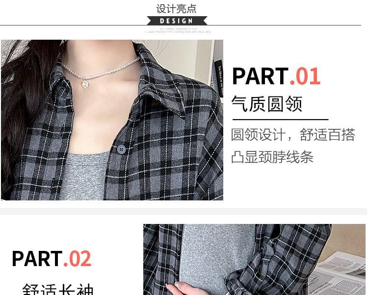 Maternity Sleeveless Scoop Neck Plain Midi Tank Dress / Collared Plaid Button Up Shirt Product Image