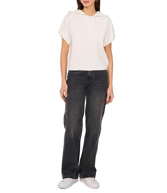 Vince Camuto Knit Crew Neck Short Sleeve Drawstring Hoodie Product Image