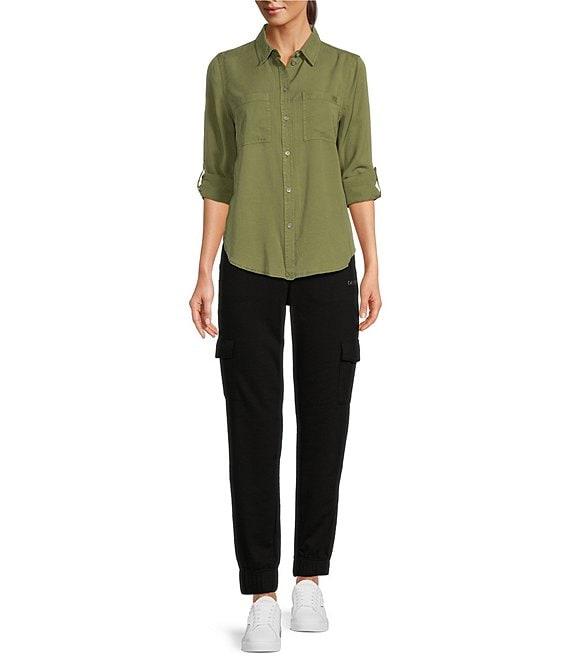 DKNY by Donna Karan Jeans Garment Dye Roll-Tab Sleeve Button Front Shirt Product Image