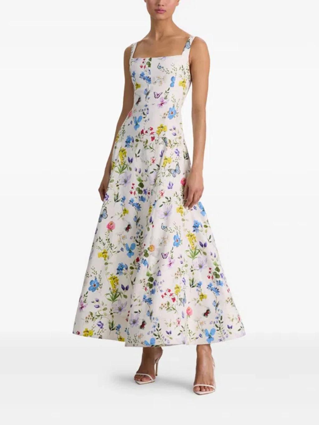 ALICE AND OLIVIA Polly Seamed Drop Waist Flared Ankle Length Dress In White Product Image
