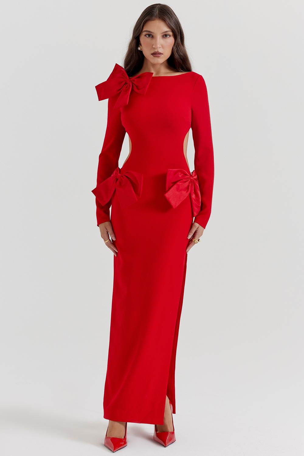 Lavele  red bow maxi dress Product Image