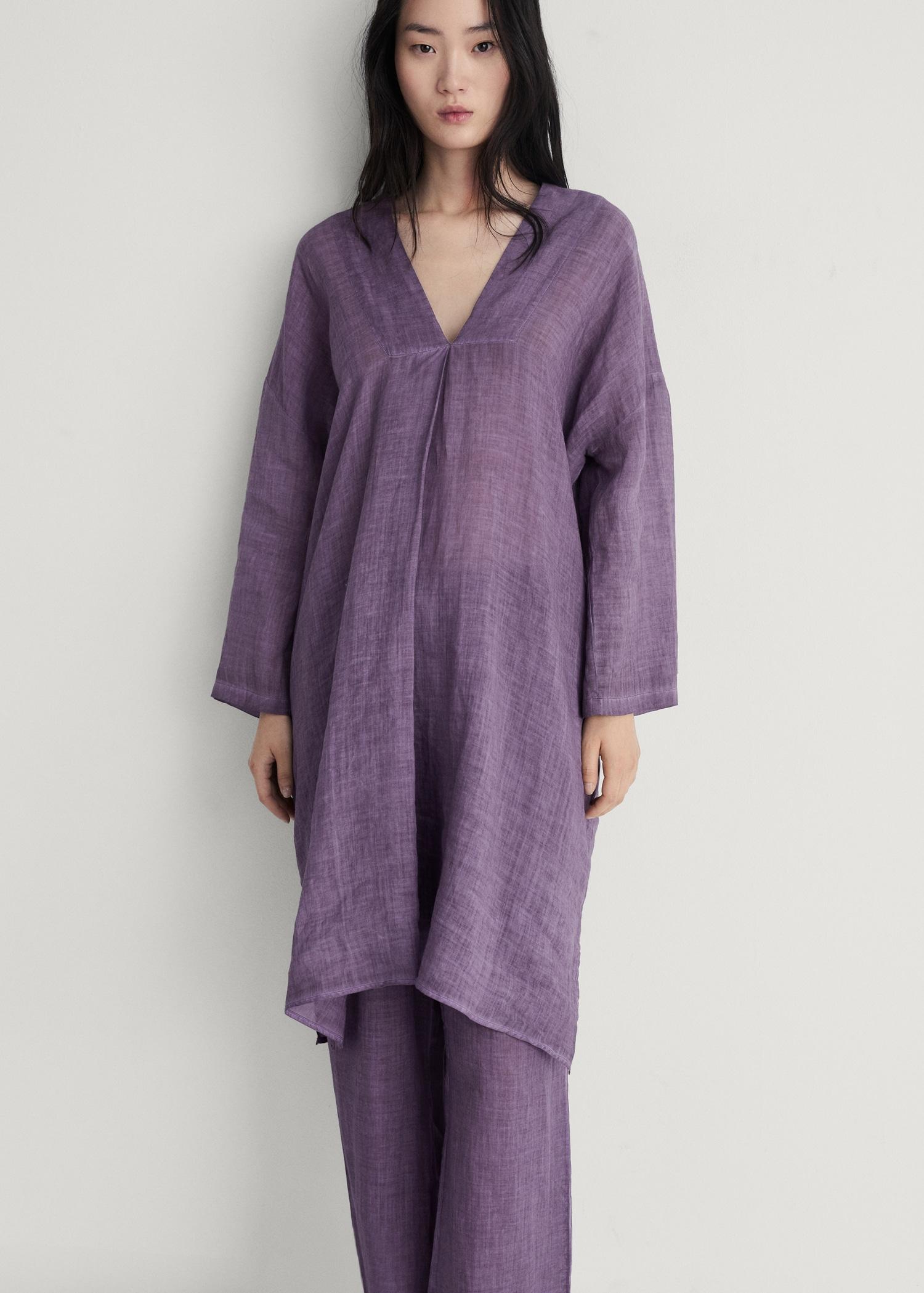 Ramie caftan with overdyed design - Women | MANGO USA Product Image