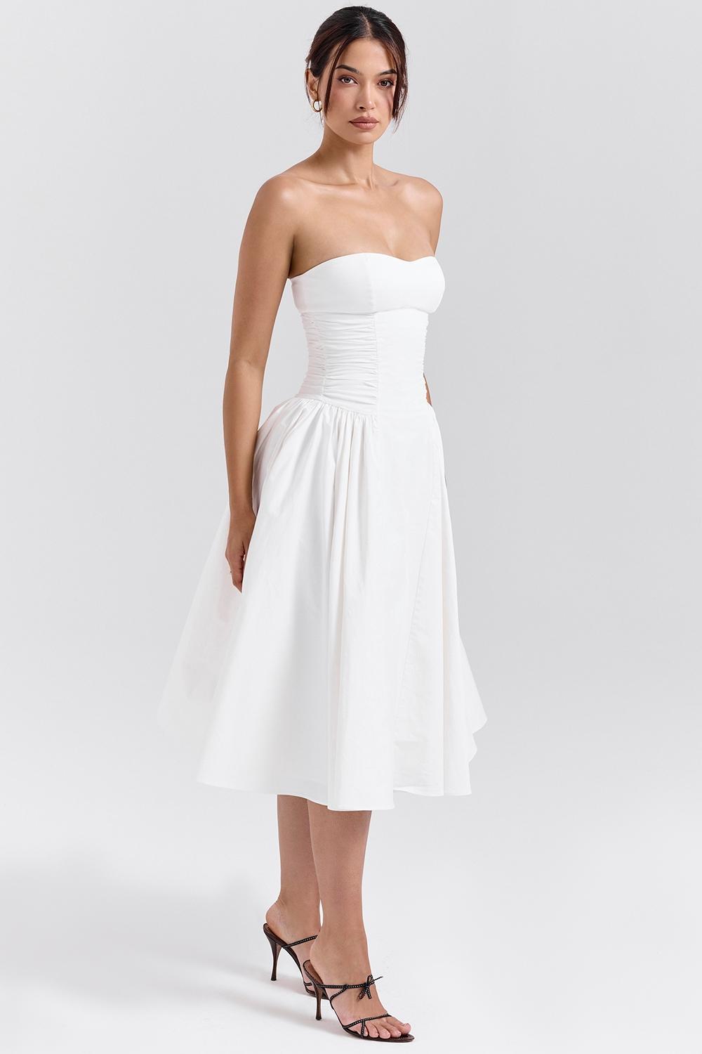 Georgiana  white cotton strapless midi sundress Product Image