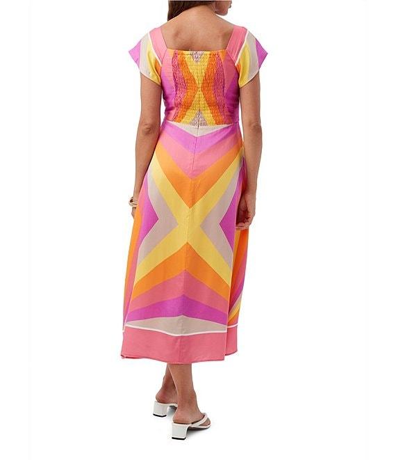 Trina Turk Apres Printed Square Neck Short Sleeve Button Front Midi Dress Product Image