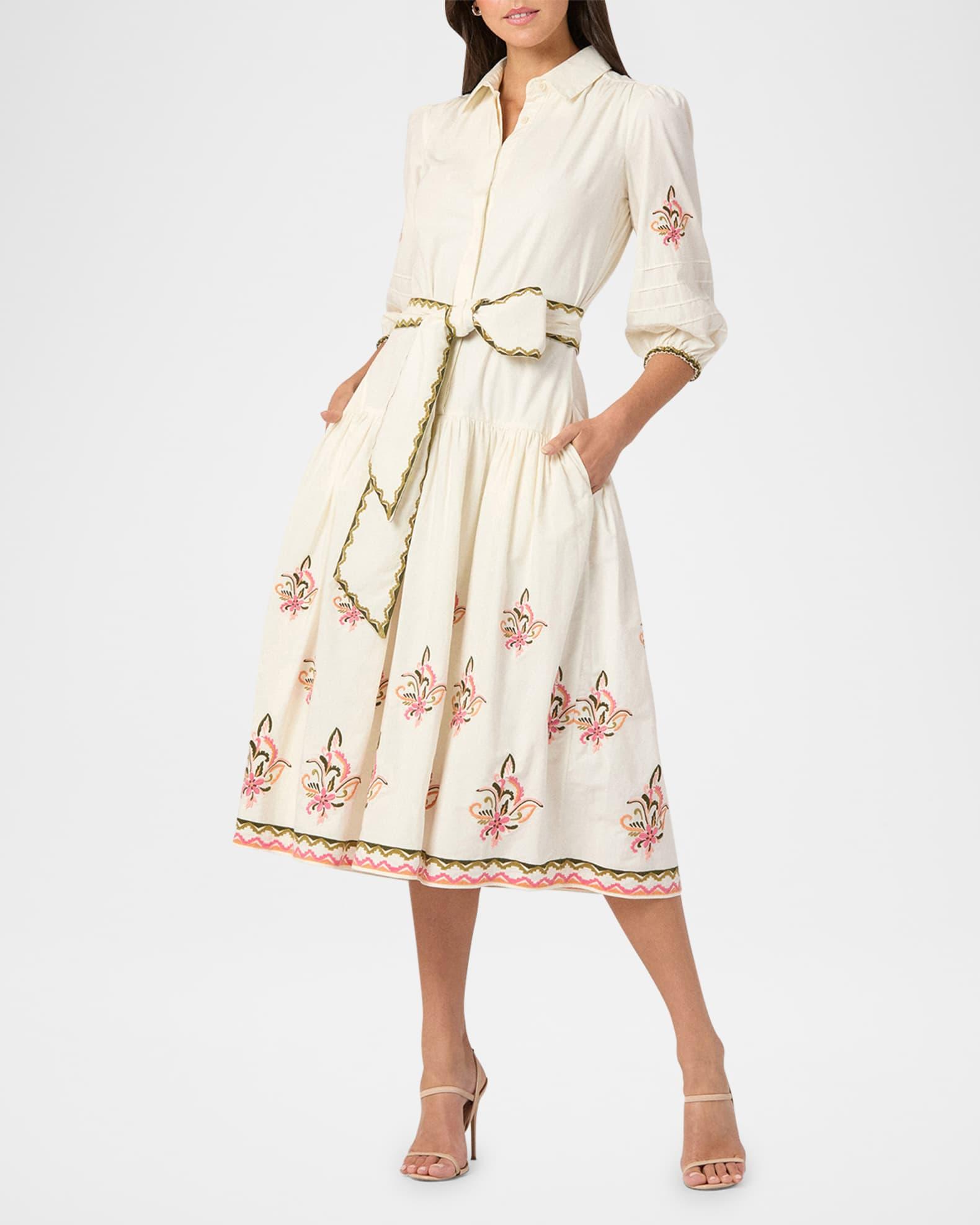 Paisley Embroidered Cotton Midi Shirtdress Product Image