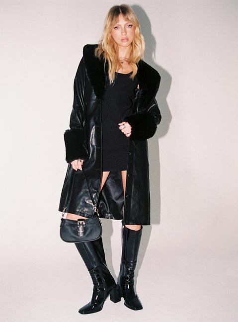 Brooklyn Faux Leather Long Coat Black Product Image