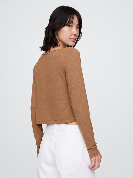Linen-Blend Boatneck Crop T-Shirt Product Image