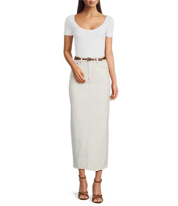 Le' AL.X Ribbed Knit Scoop Neck Short Sleeve Cropped Top Product Image