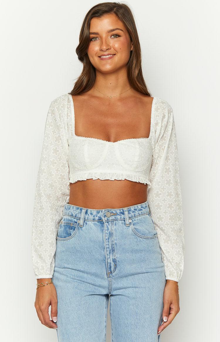 Zaria White Long Sleeve Crop Top Product Image