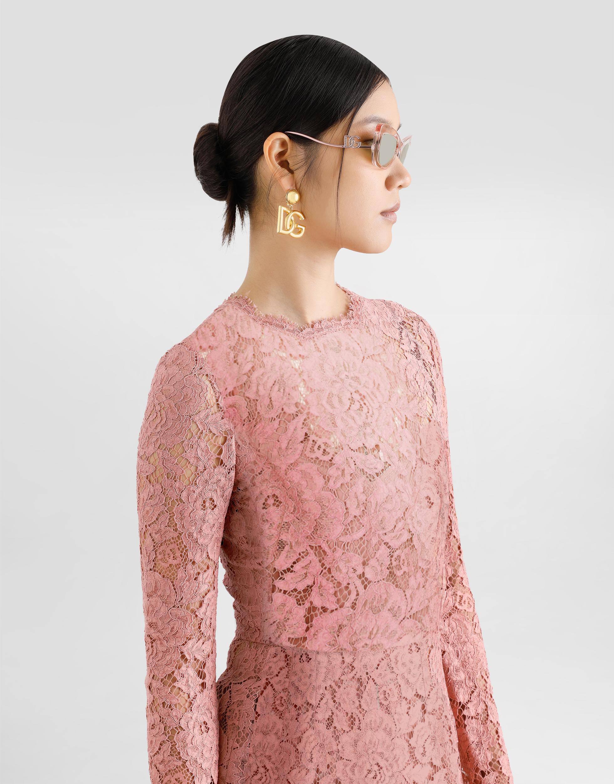 DOLCE & GABBANA Pink Lace Tube Longuette Dress Product Image