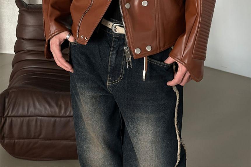 Faux-Leather Biker Jacket Product Image