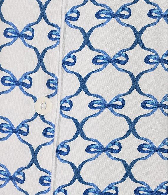 KatieJNYC Short Sleeve Button Front Bow Print Lynn Coordinating Lounge Short Set Product Image