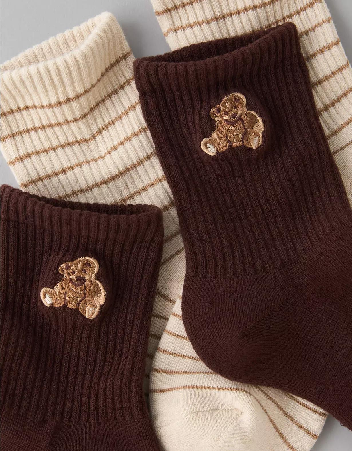 AE Teddy Bear Cropped Crew Socks 2-Pack Product Image