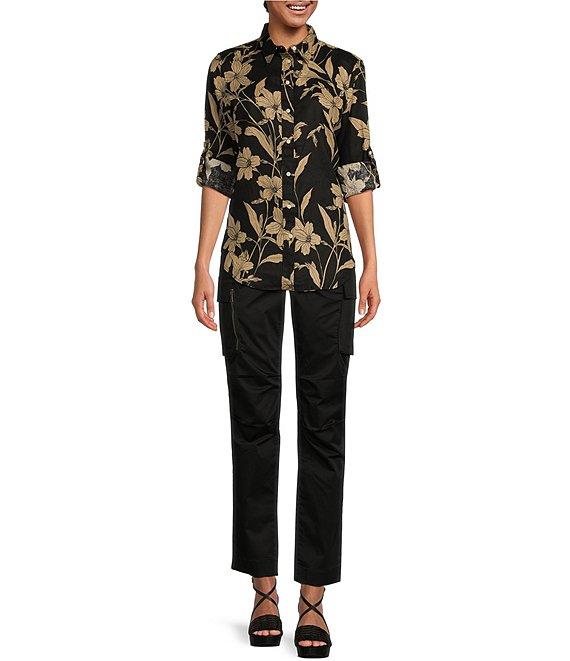 Lauren Ralph Lauren Sateen Flap Pocket High Rise Straight Leg Cargo Pants Product Image