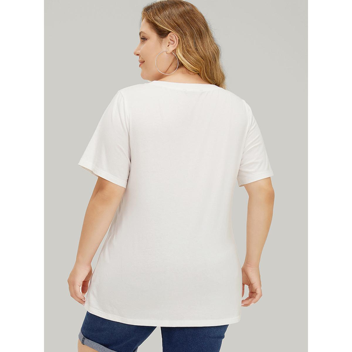 Plus Size Coconut Tree & Letter Print Drop Shoulder T-shirt White Women Casual Tropical Dailywear T-shirts BloomChic 28/5X Product Image