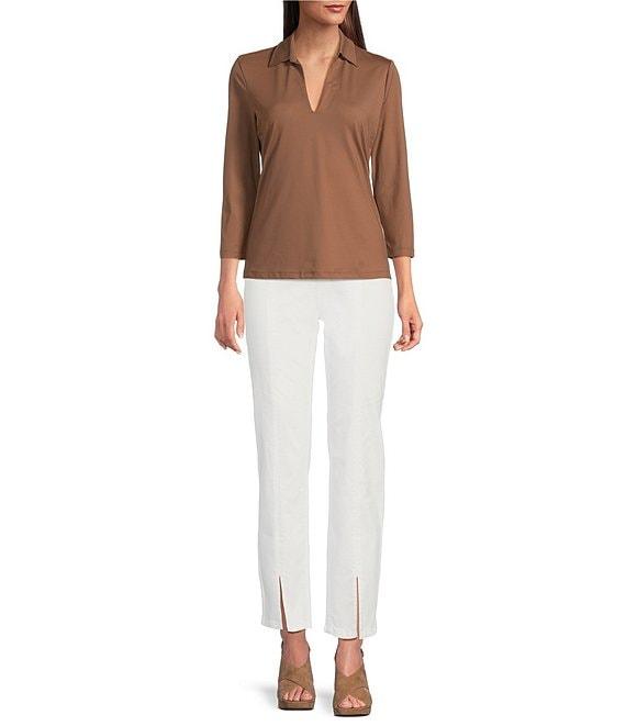 J.McLaughlin Aida Solid Catalina Cloth Collar Split V-Neck 3/4 Sleeve Top Product Image