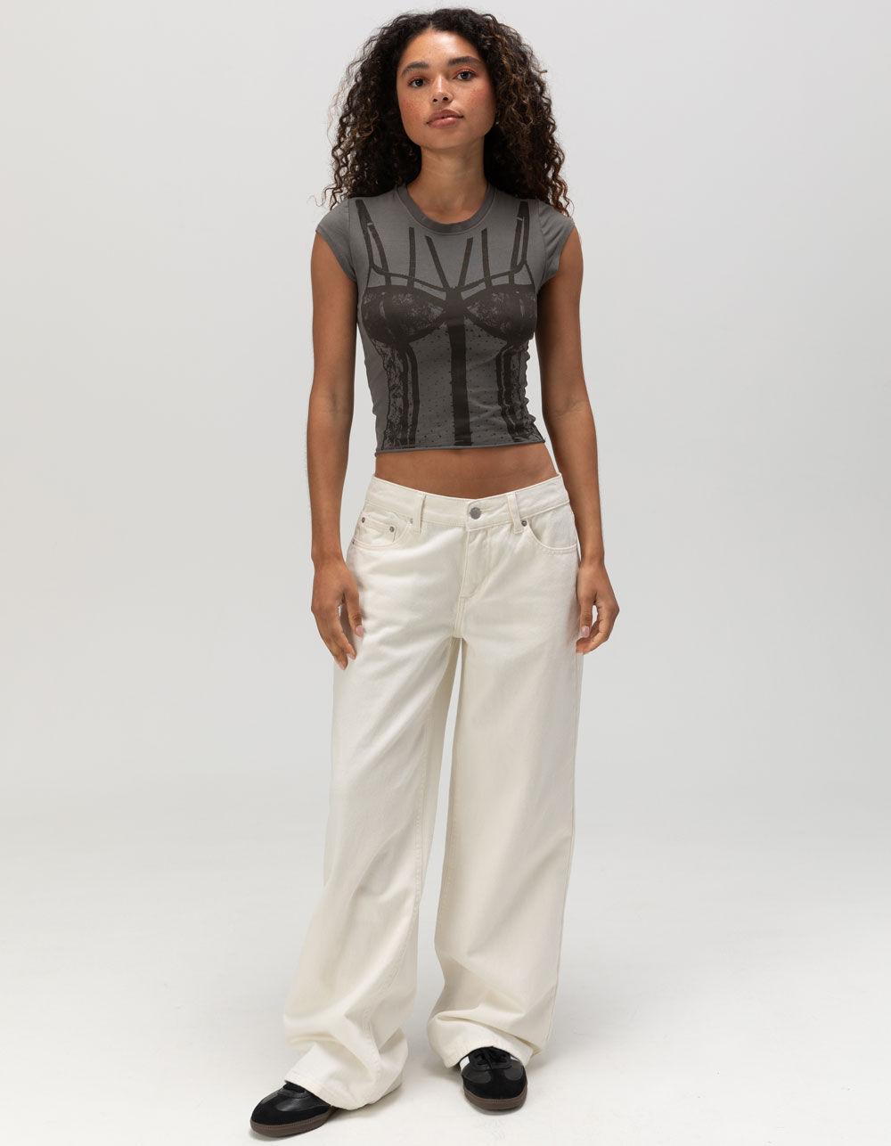 FULL TILT Corset Womens Baby Tee - DARK GRAY Product Image