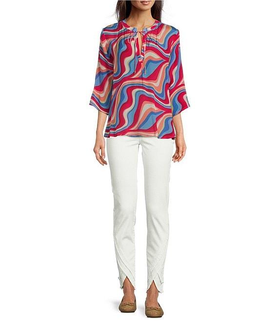 APNY Printed Tassel V-Neck 3/4 Sleeve Blouse Product Image