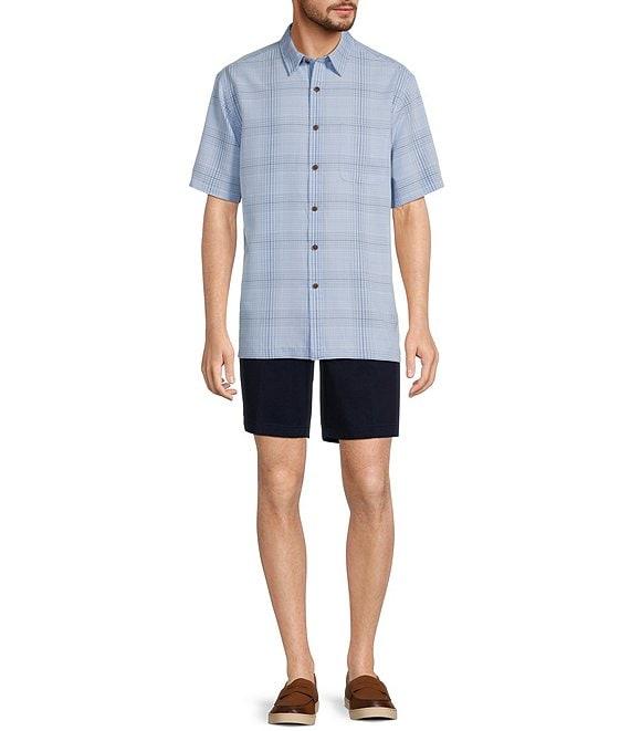 Roundtree & Yorke Short Sleeve Jacquard Plaid Sport Shirt Product Image