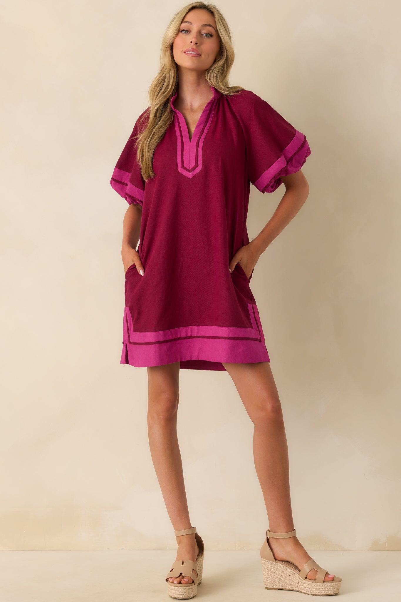 Made It Work Berry Linen Blend Short Sleeve Mini Dress L / Berry Product Image