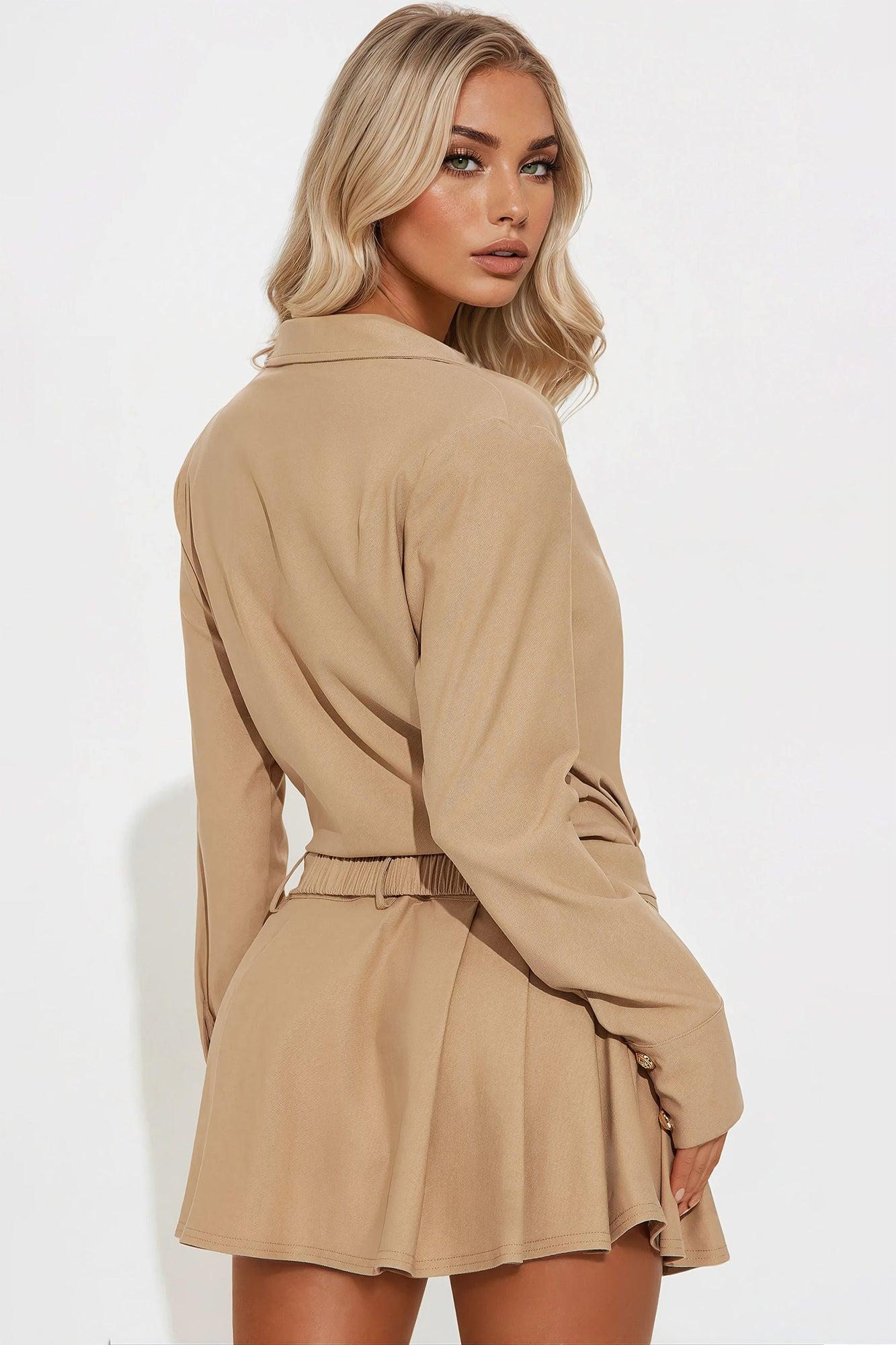 Janina Belted Mini Dress - Khaki Product Image