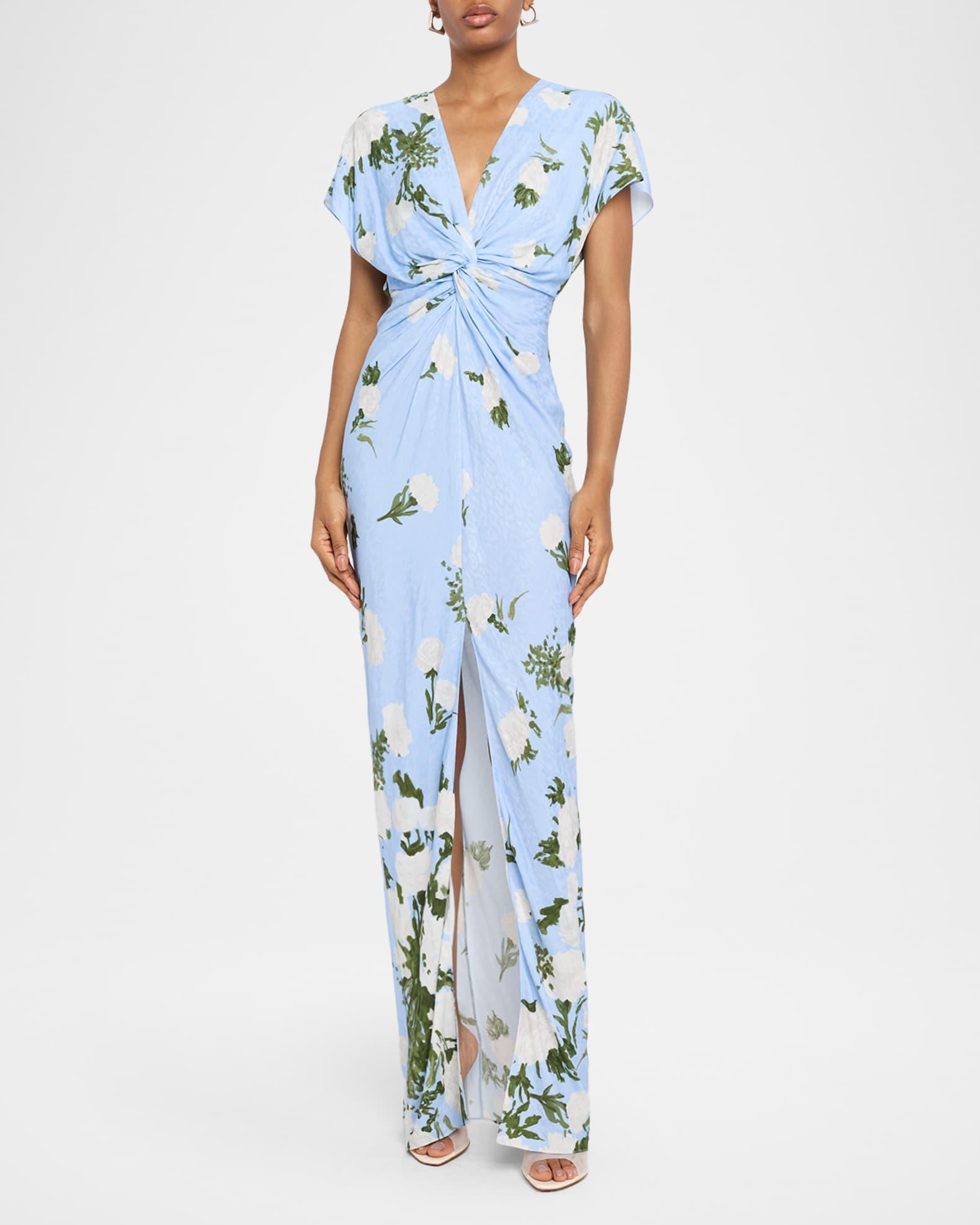 Jackie Floral-Print Short-Sleeve Twisted Gown Product Image