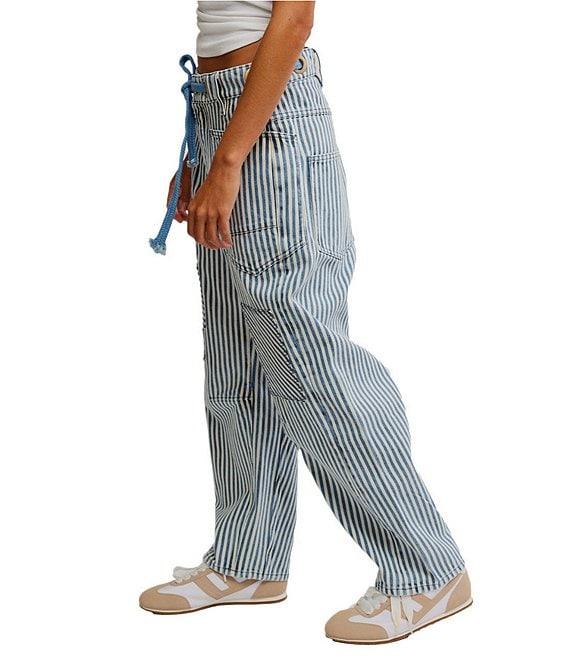 Free People Moxie Railroad Stripe Print Patch Pocket Straight Leg Pant Product Image