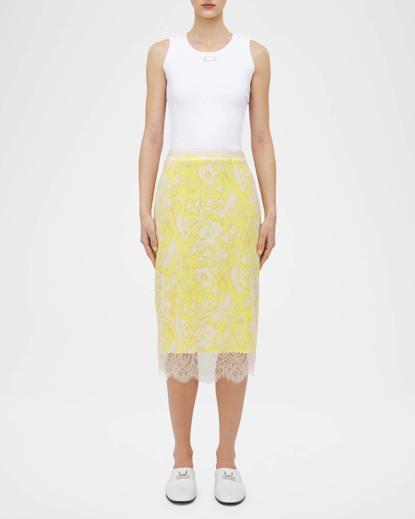 Floral Satin Lace-Trim Midi Slip Skirt Product Image