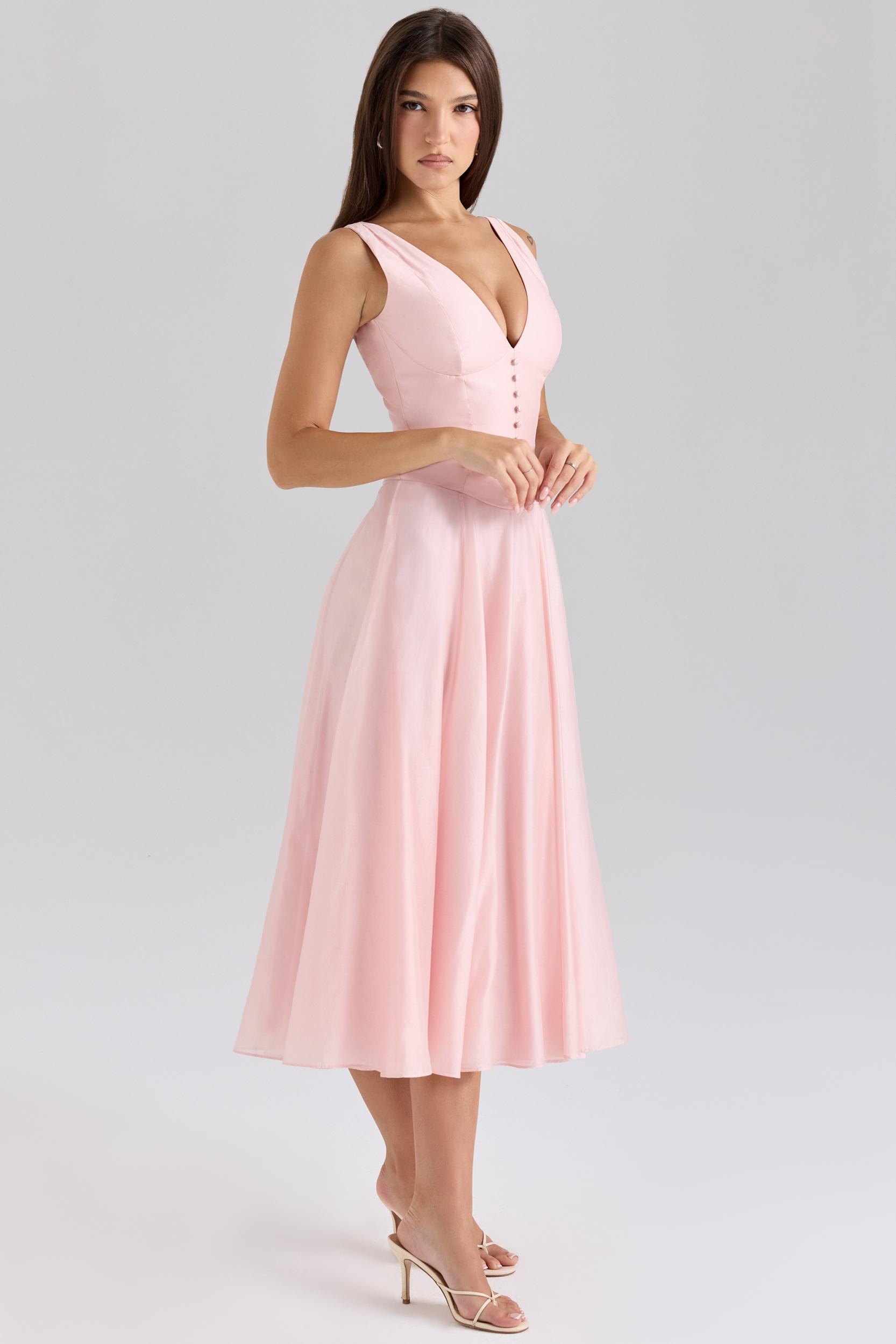 Samira  pink chiffon button midi dress Product Image