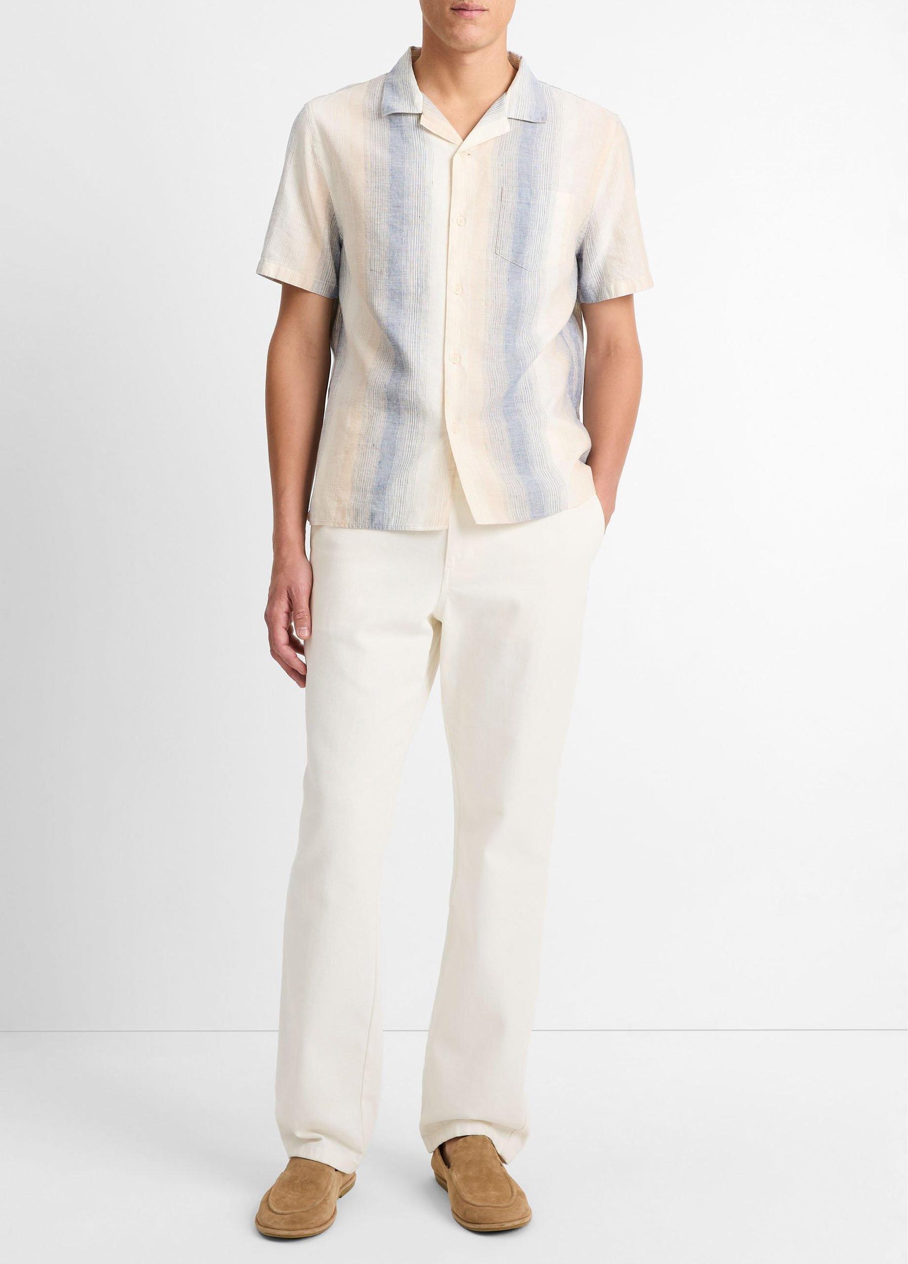 Marina Stripe Italian Cotton-Linen Cabana Shirt Product Image