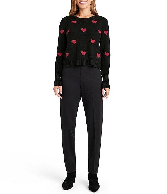 Splendid Anna Wool Blend Heart Pattern Crew Neck Long Sleeve Cropped Sweater Product Image