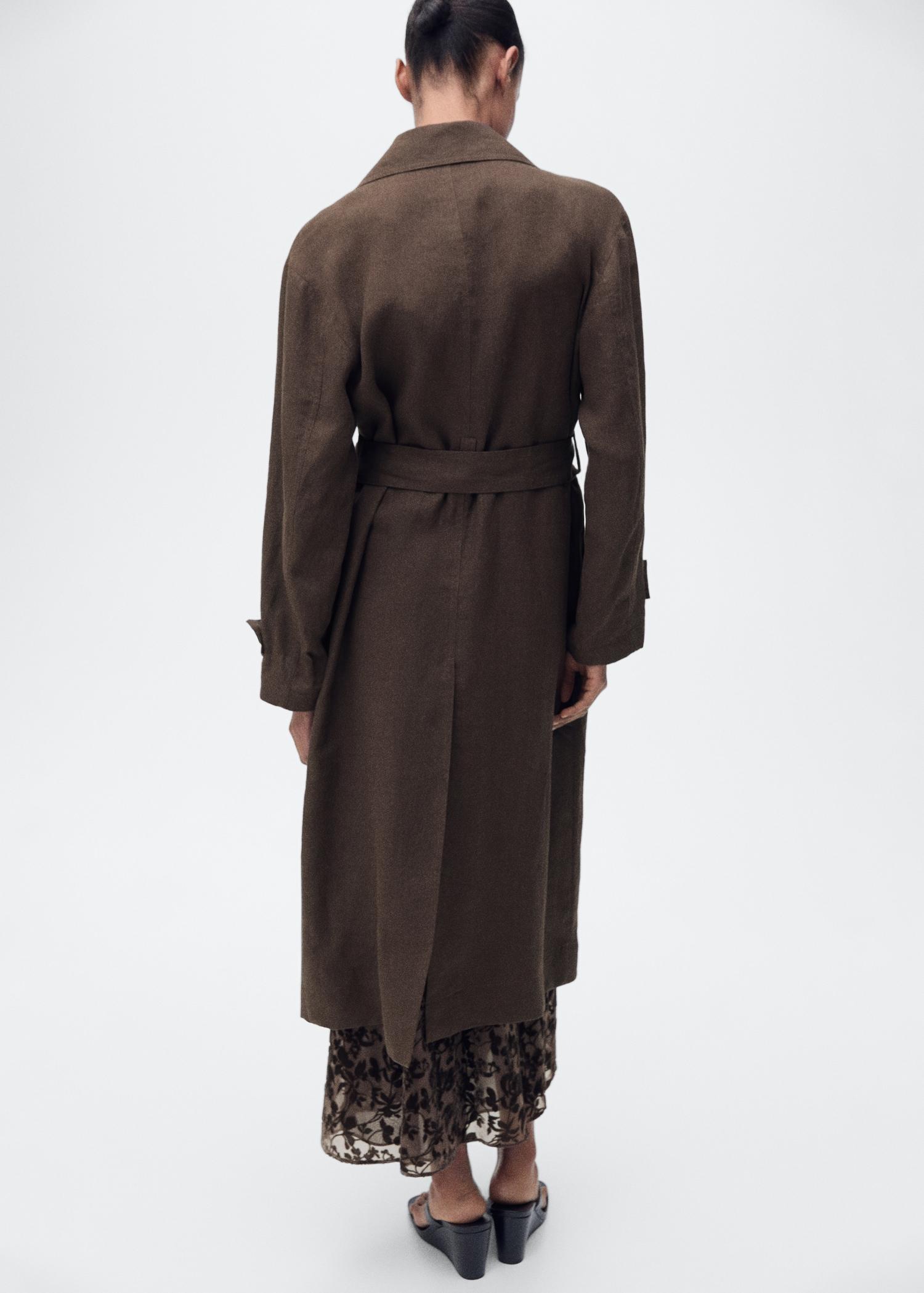 Double breasted linen trench - Women | MANGO USA Product Image