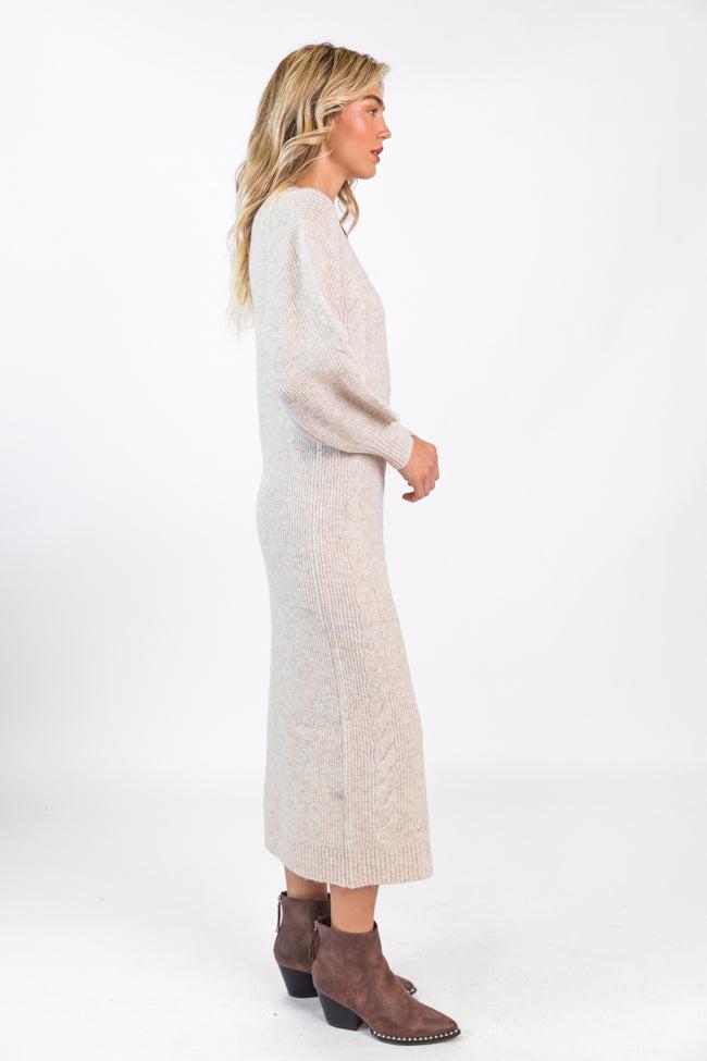 Stay On Your Mind Oatmeal Cable Knit Midi Dress FINAL SALE Product Image