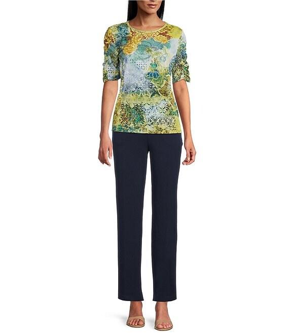 Investments Petite Size Knit Vintage Tapestry Elbow Length Sleeve Crew Neck Top Product Image