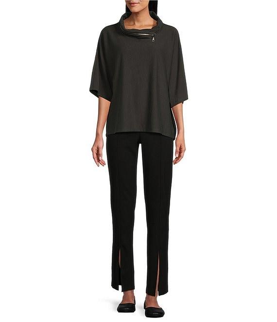 Multiples Solid Woven Straight Leg Front Slit Hem Ankle Pants Product Image