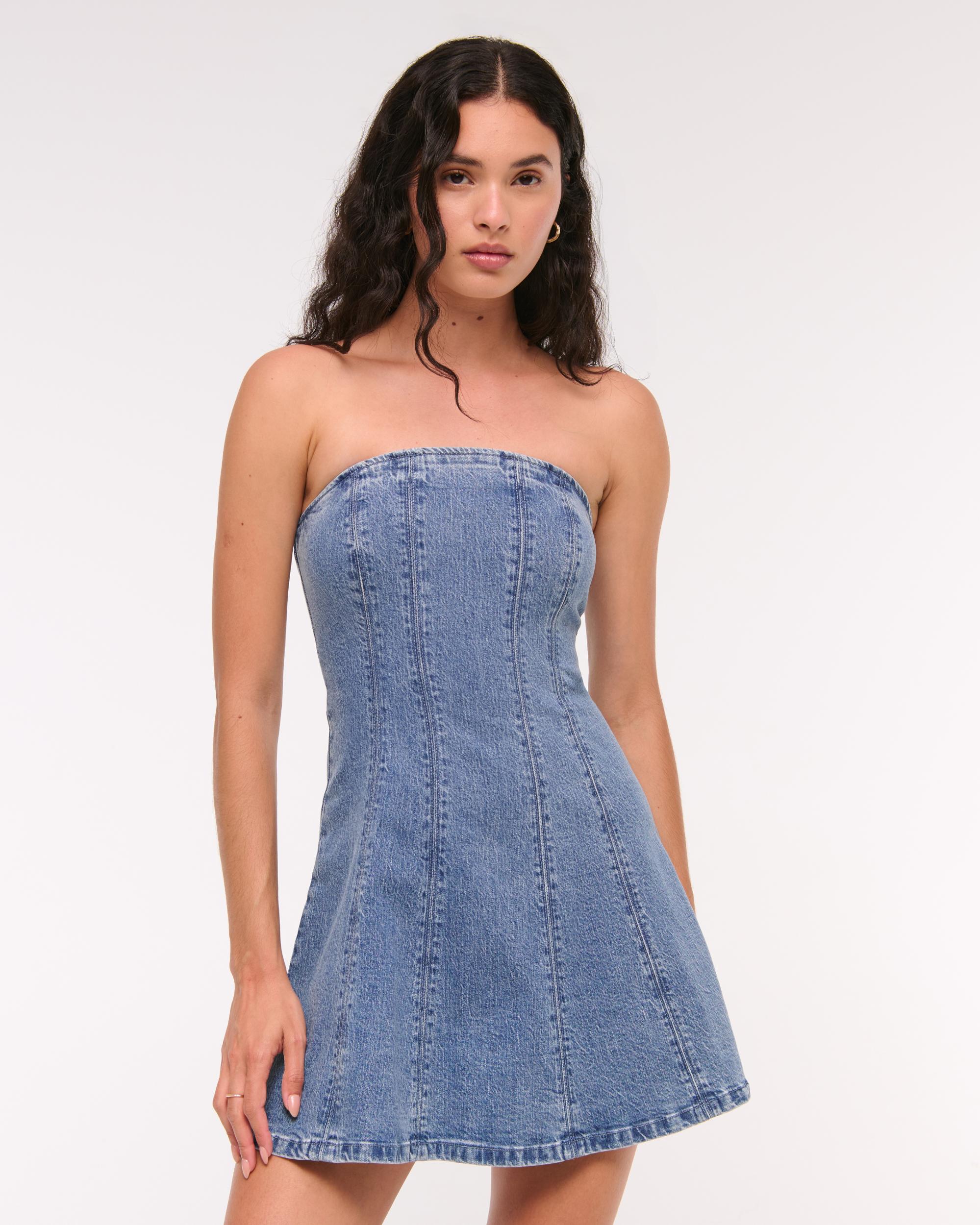 The A&F Mila Strapless Denim Mini Dress Product Image