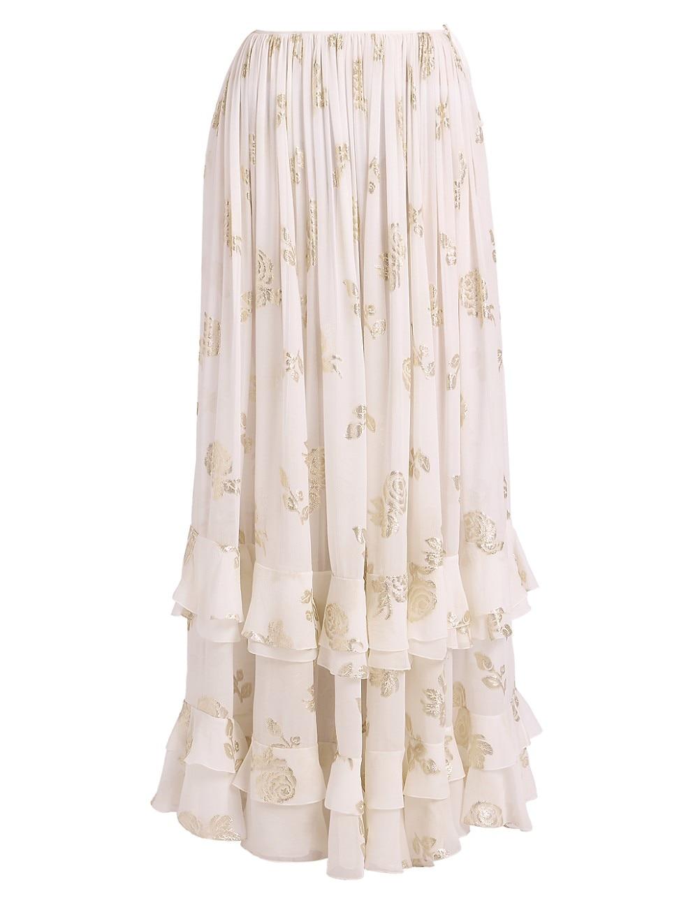 Womens Floral Jacquard Silk-Blend Maxi-Skirt Product Image