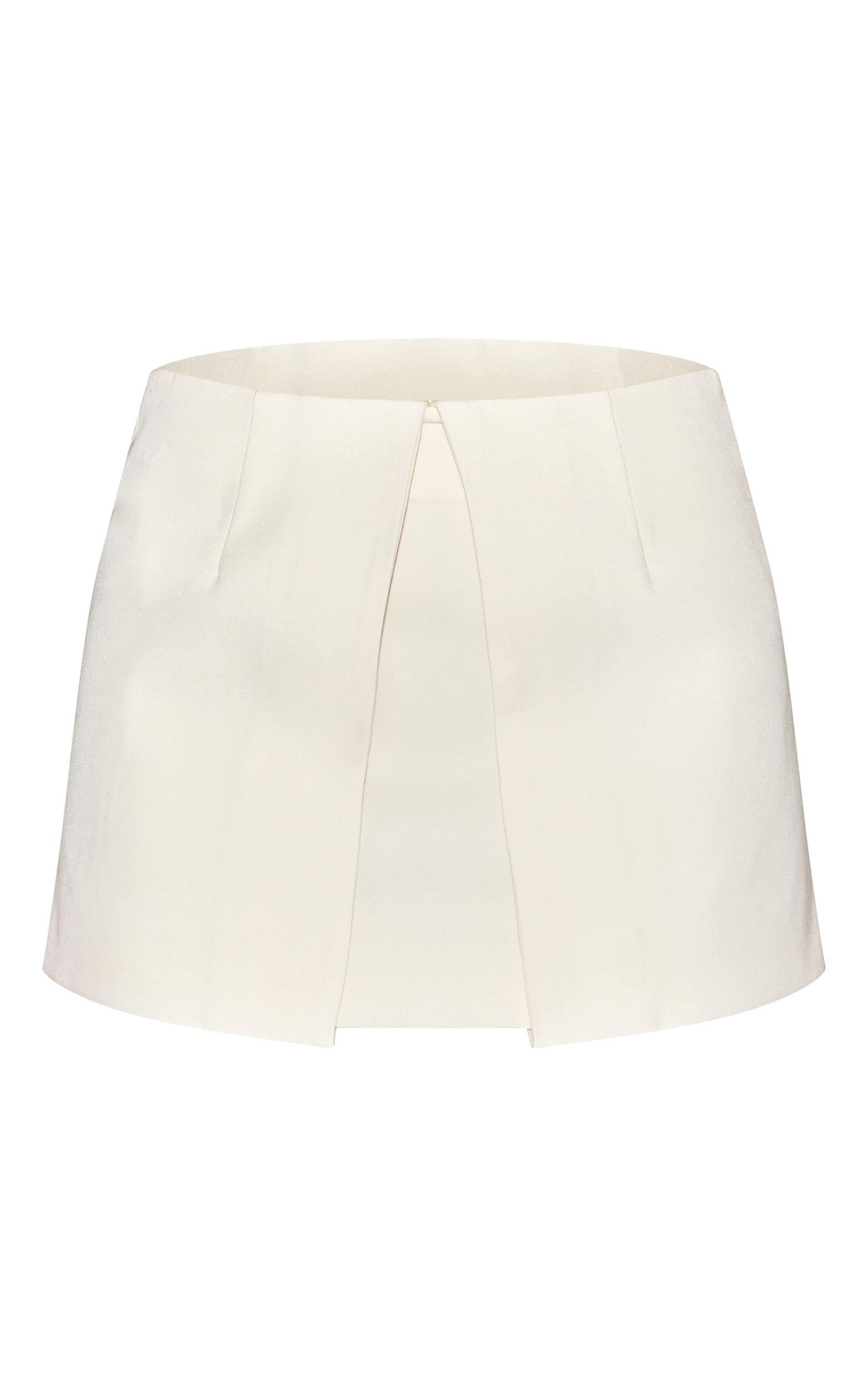 Cream Structured Woven Split Hem Mini Skirt Product Image