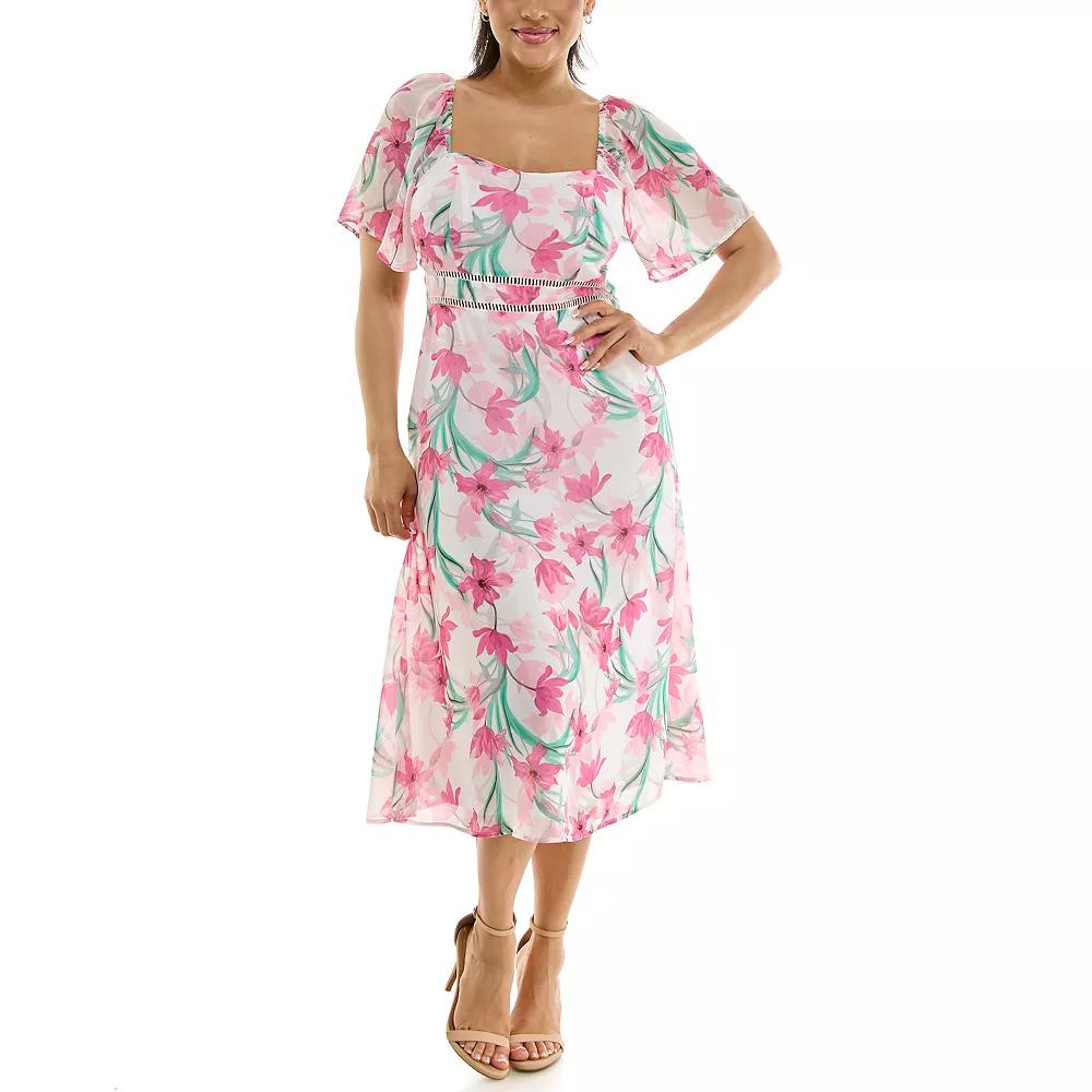 Women's Nina Leonard Floral Flutter Sleeve Sweetheart Neck Dress,  Product Image