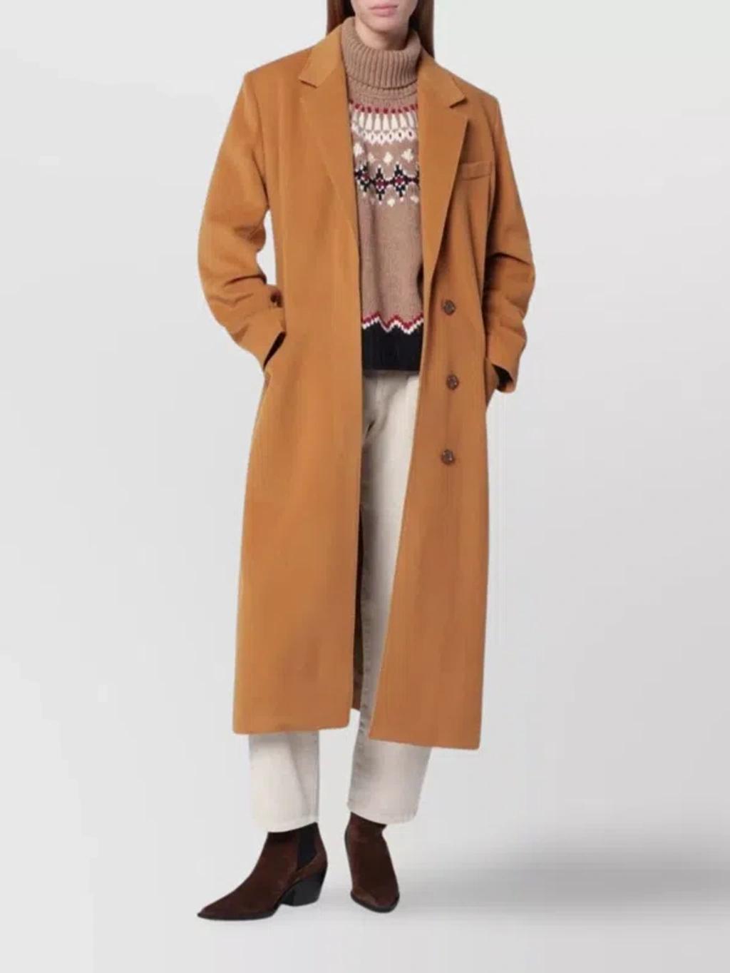 ISABEL MARANT Long Wool Blend Coat With Notched Lapels In Brown Product Image