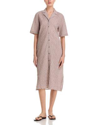 Notch Collar Linen & Cotton Shirt Dress Product Image