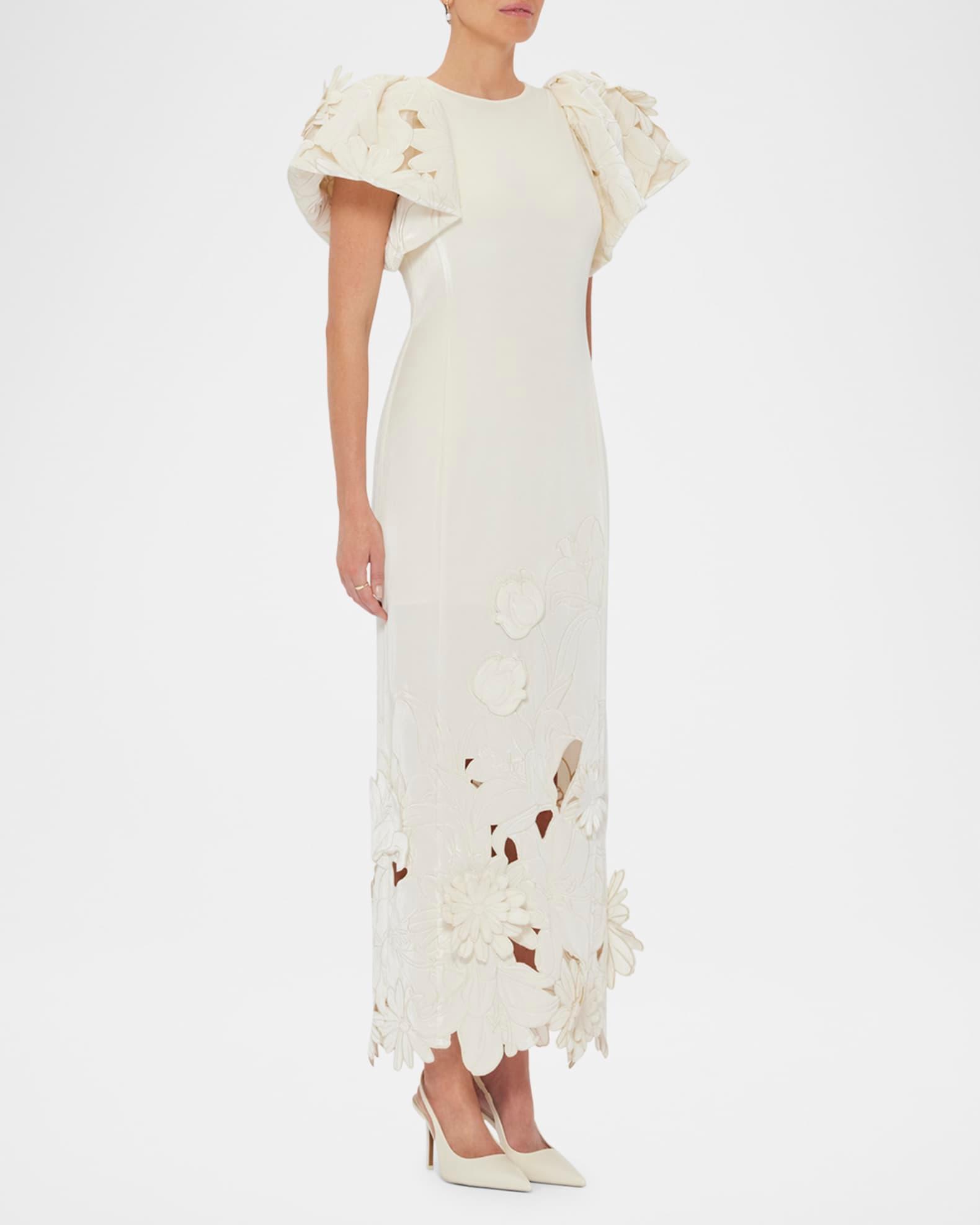 Lucinda Embroidered Puff-Sleeve Velvet Gown Product Image