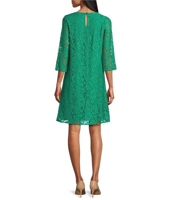 Caroline Rose Lace Round Neck 3/4 Sleeve Shift Dress Product Image