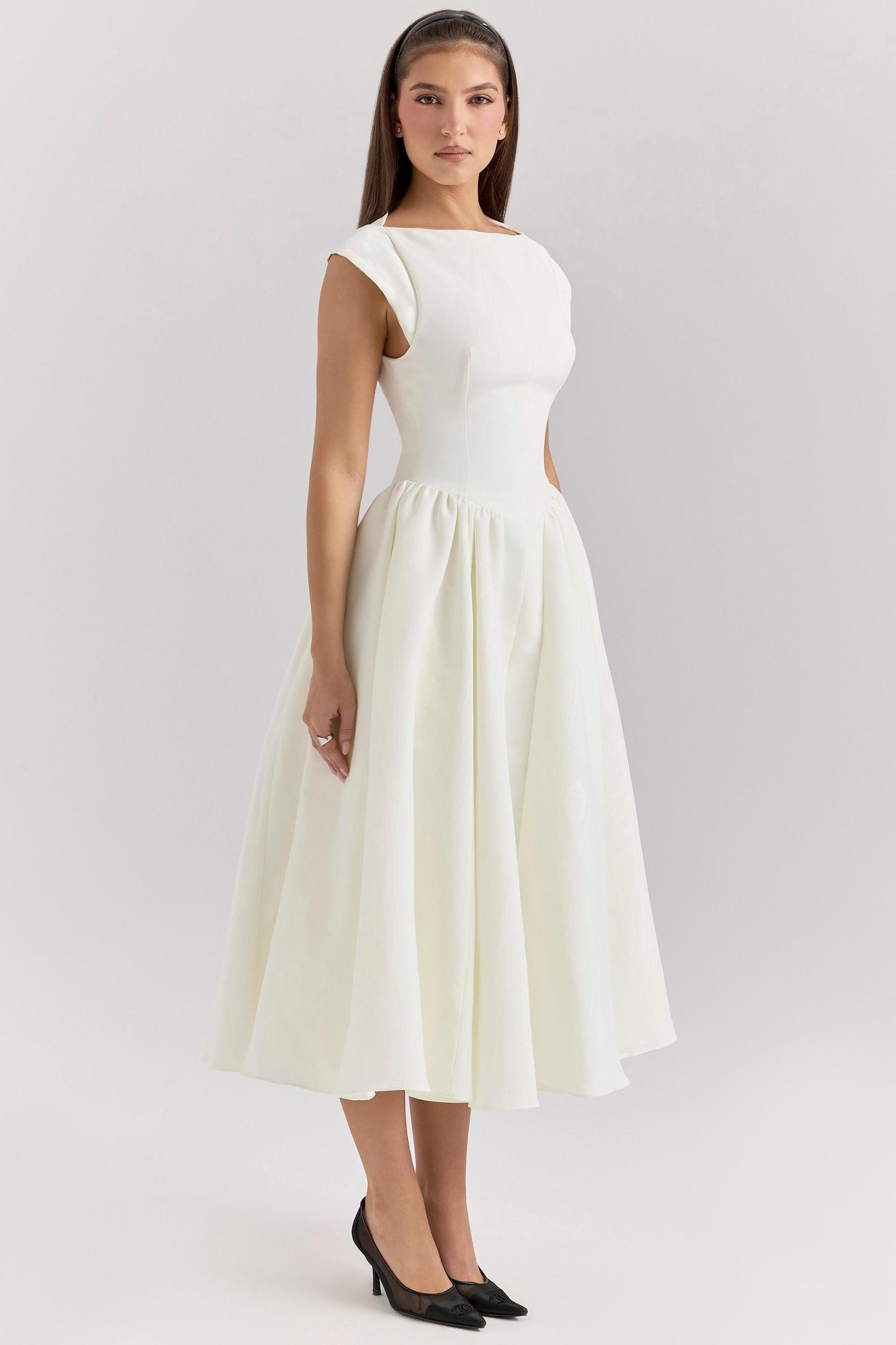 Debutante  ivory moire satin midi dress Product Image
