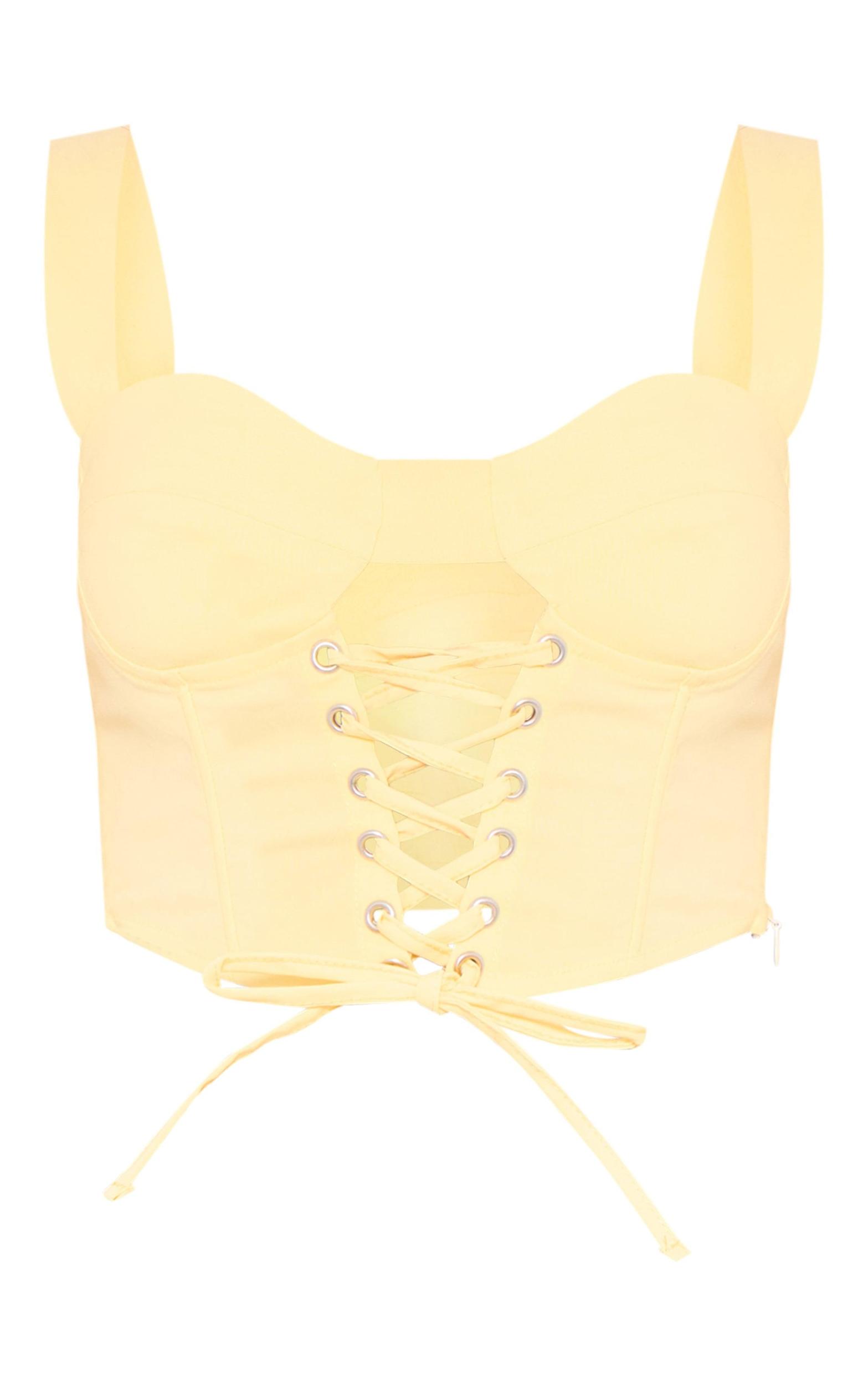 Lemon Stretch Woven Boned Lace Up Crop Top Product Image