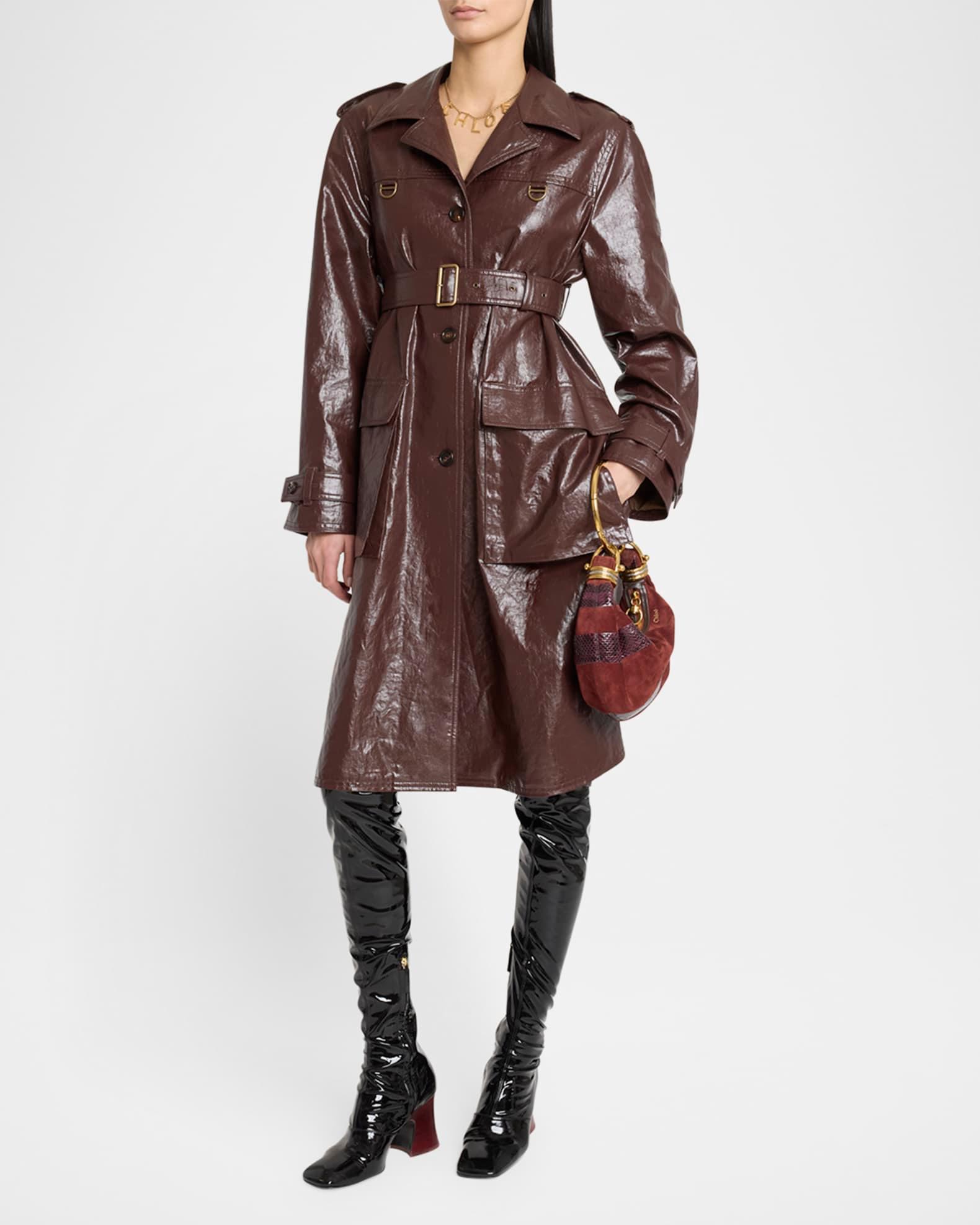 Belted Shiny Coated Cotton Trench Coat Product Image