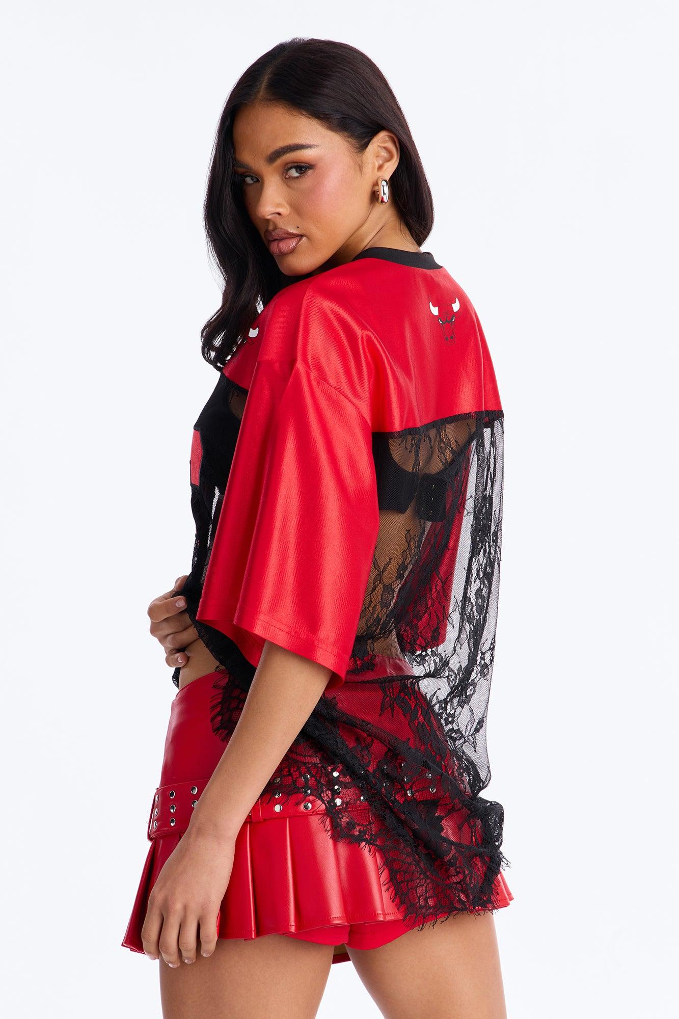NBA Chicago Bulls Oversized Lace Top - Black Female Product Image