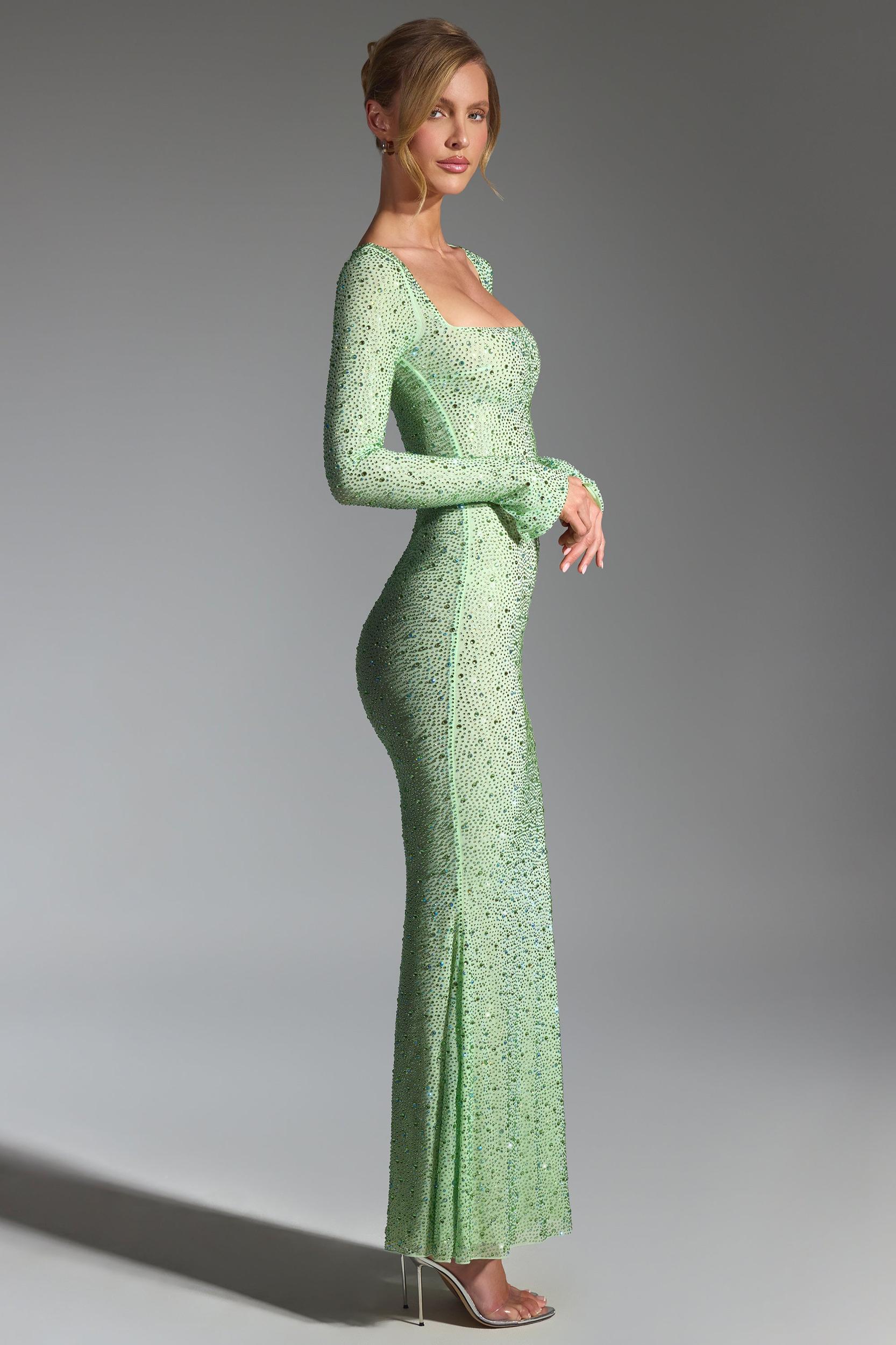 Embellished Fishtail Maxi Dress in Pistachio Product Image