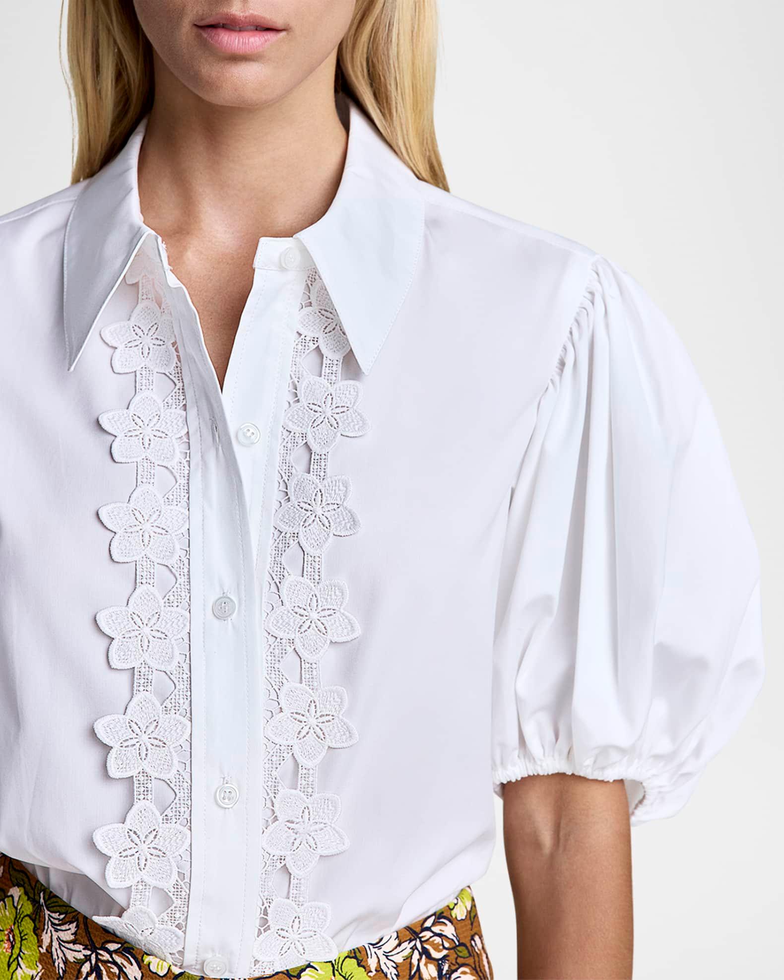 Embroidered Puff-Sleeve Poplin Shirt Product Image