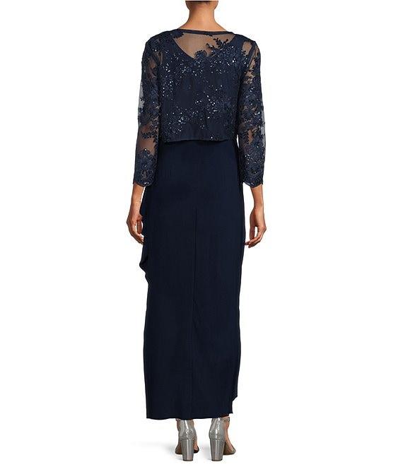 Alex Evenings Embroidered Floral Lace 2-Piece Scoop Neck 3/4 Sleeve Slit 2-Piece Jacket Dress Product Image